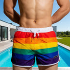 Färgglada Badshorts för Herr – Regnbågsmönstrade Simbyxor för Strand & Pool