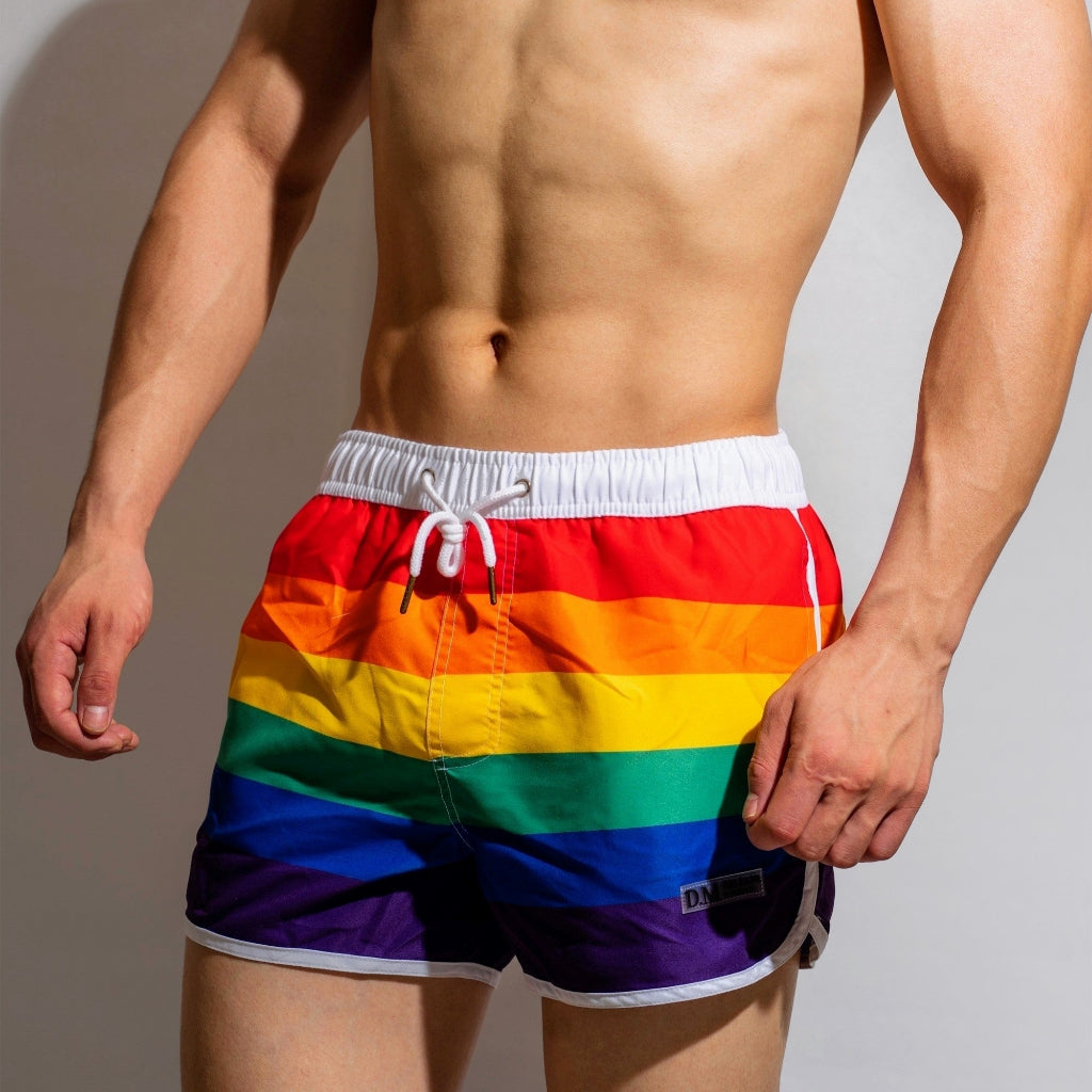 Färgglada Badshorts för Herr – Regnbågsmönstrade Simbyxor för Strand & Pool