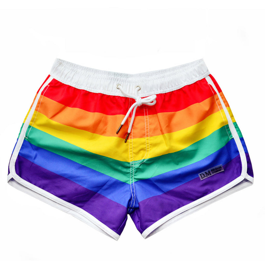 Färgglada Badshorts för Herr – Regnbågsmönstrade Simbyxor för Strand & Pool