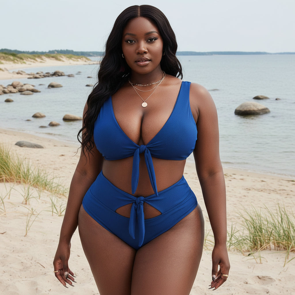 Exklusivt badklädesset med knytdetalj – Bekväm passform för pool & strand Blå