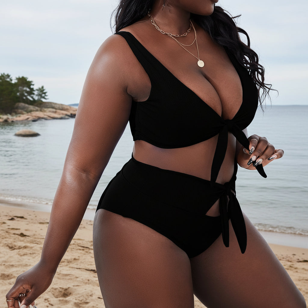 Exklusivt badklädesset med knytdetalj – Bekväm passform för pool & strand