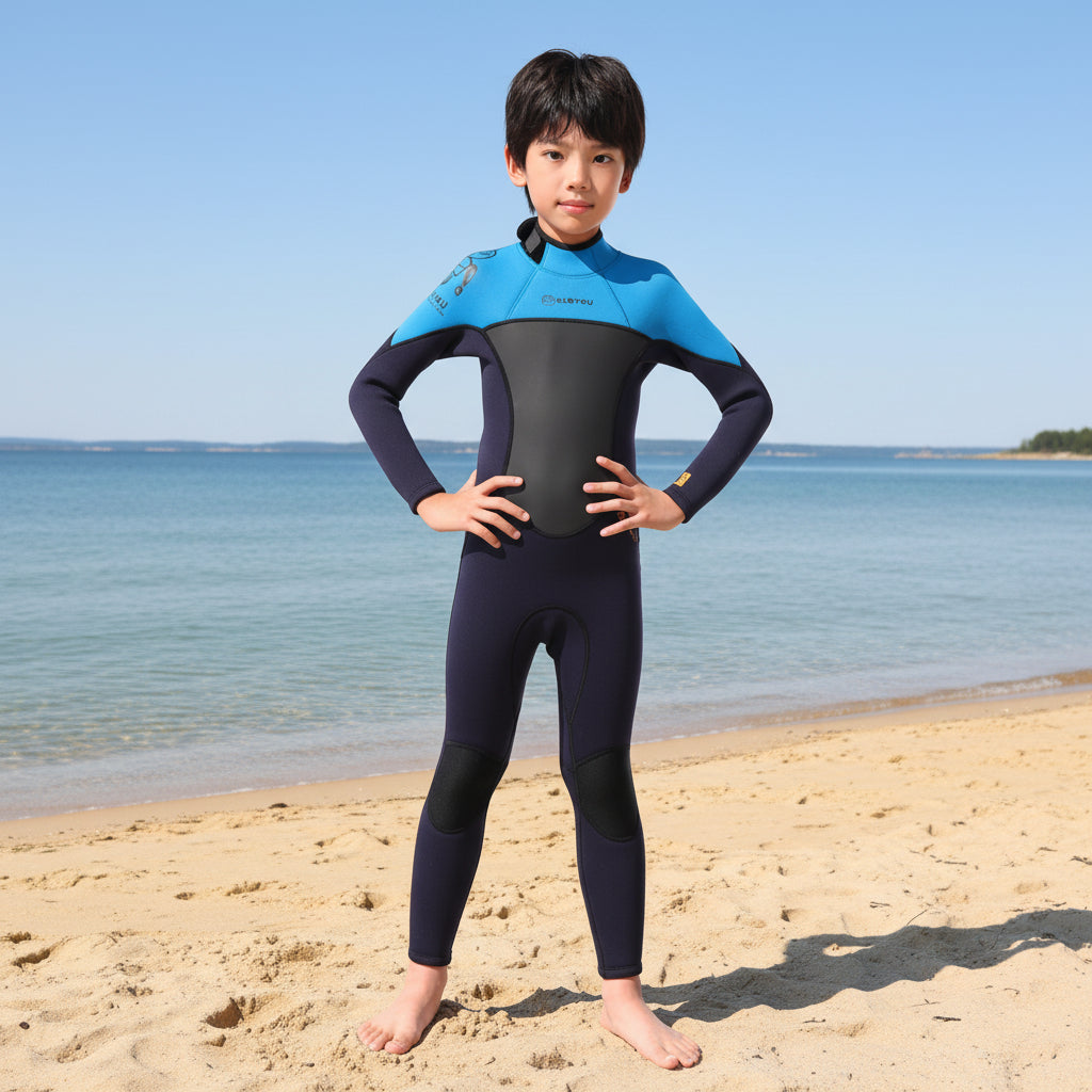 Våtdräkt för Barn i One-piece – Isolerande Simdräkt för Lek & Bad Blå pojke