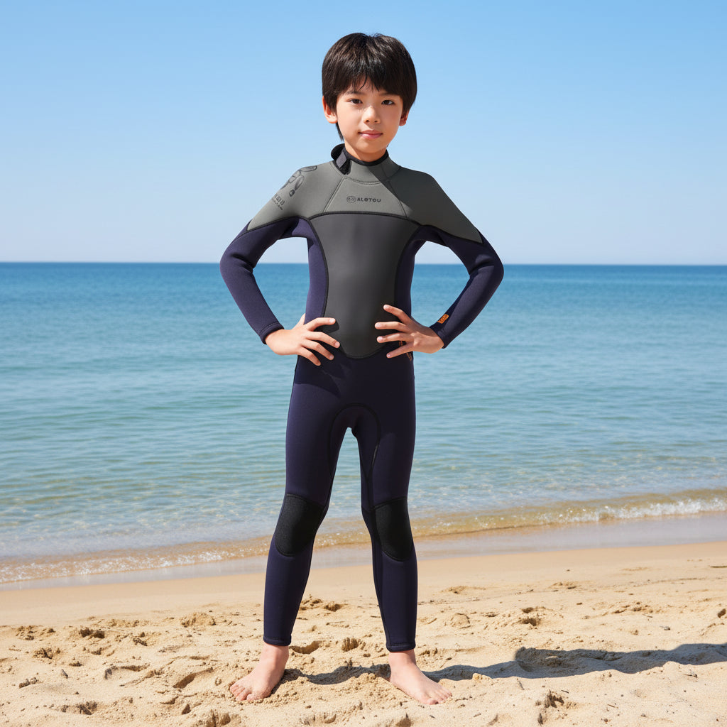 Våtdräkt för Barn i One-piece – Isolerande Simdräkt för Lek & Bad Grå pojke