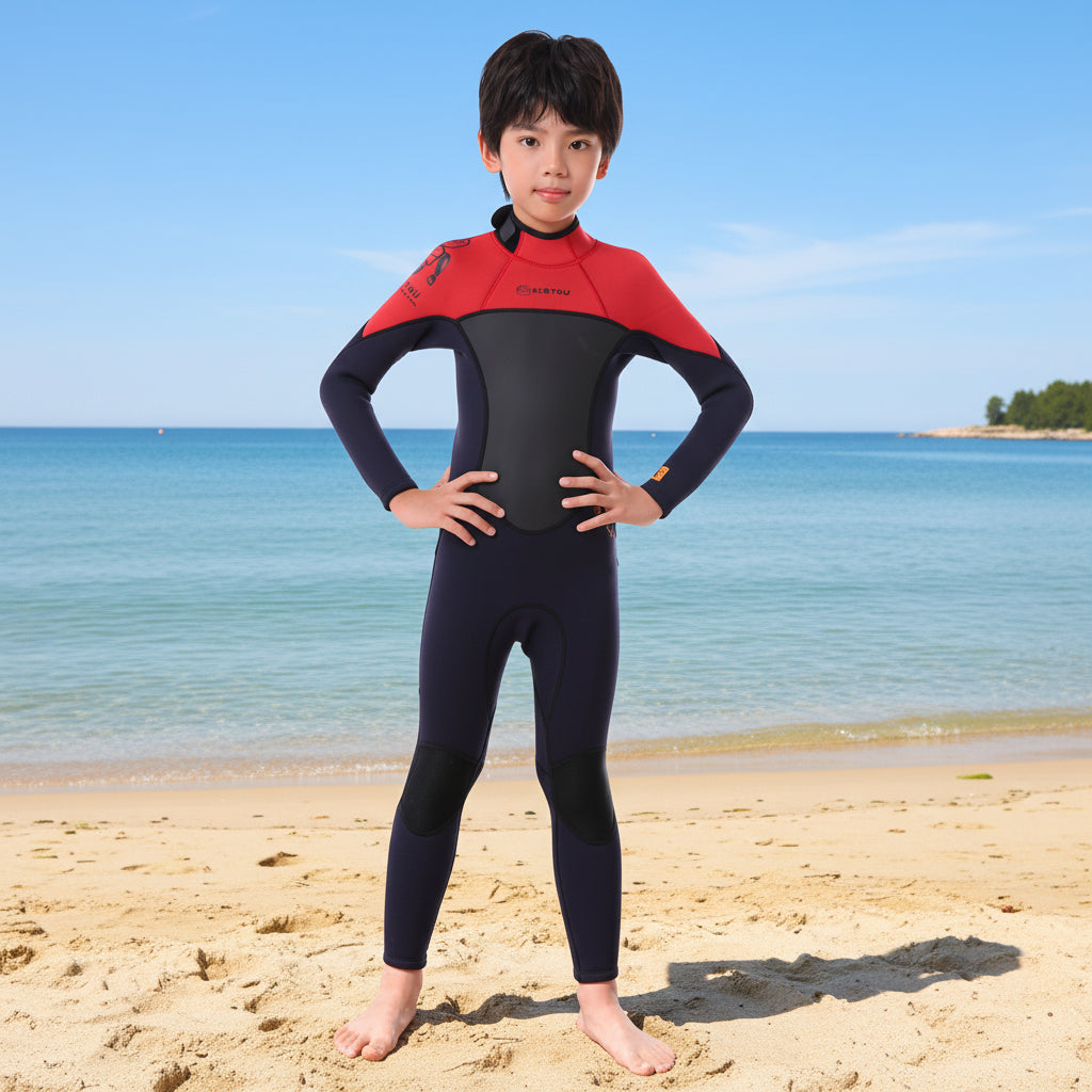 Våtdräkt för Barn i One-piece – Isolerande Simdräkt för Lek & Bad Röd pojke