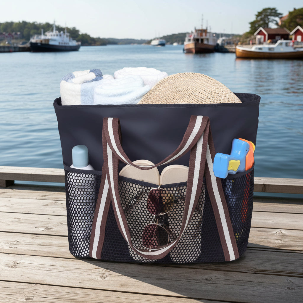 Rymlig Strandväska – Ultralätt och Vattenavvisande för Pool & Resa Svart