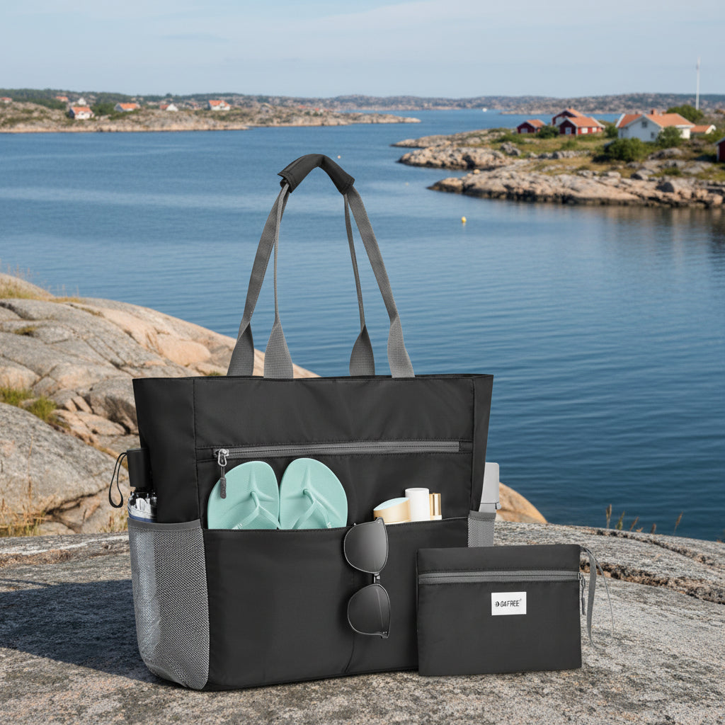 Stor Strandväska – Rymlig och Vattenavvisande Tote Bag för Pool & Beach Svart