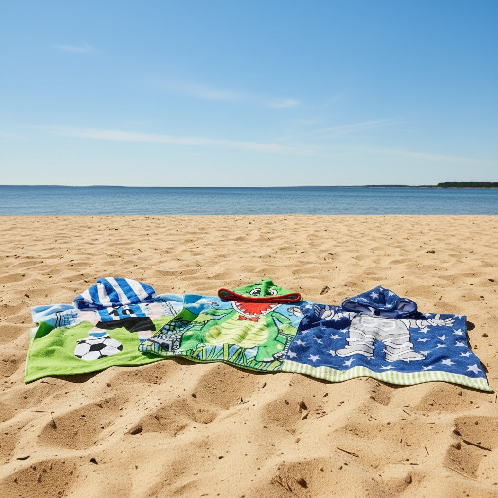 Strandhandduk med huva för barn – Mjuk & snabbtorkande poncho Fotboll