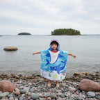 Strandhandduk med huva för barn – Mjuk & snabbtorkande poncho Arga hajar