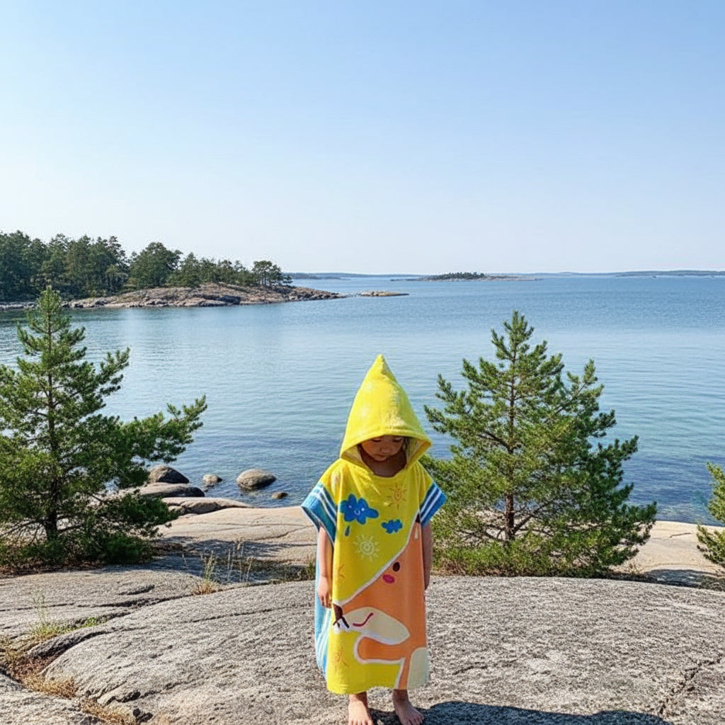 Strandhandduk med huva för barn – Mjuk & snabbtorkande poncho Ko