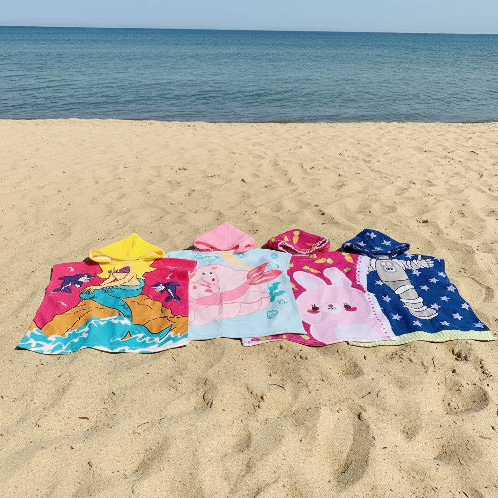 Strandhandduk med huva för barn – Mjuk & snabbtorkande poncho