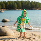 Strandhandduk med huva för barn – Mjuk & snabbtorkande poncho Söta dinosaurier