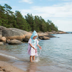 Strandhandduk med huva för barn – Mjuk & snabbtorkande poncho Blå kanin