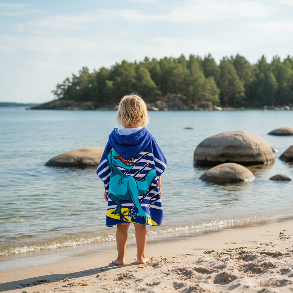 Strandhandduk med huva för barn – Mjuk & snabbtorkande poncho