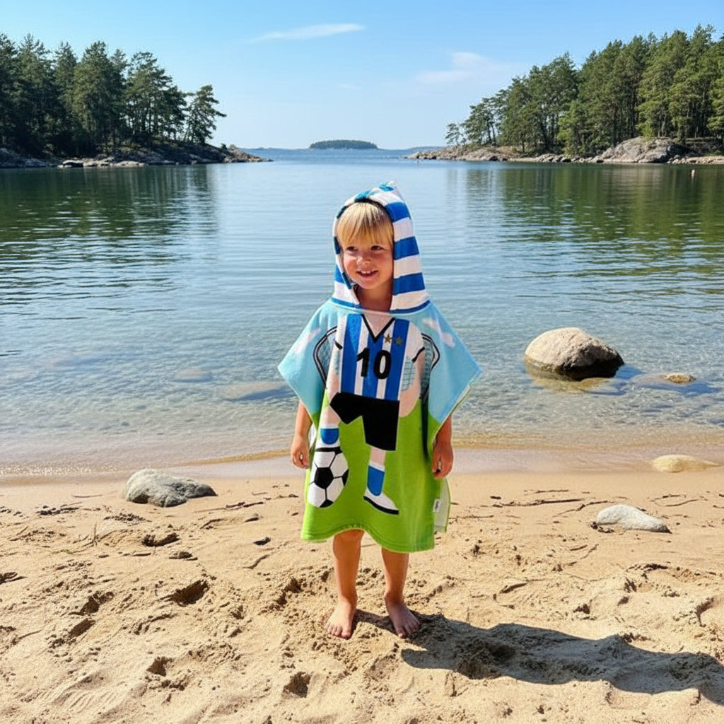 Strandhandduk med huva för barn – Mjuk & snabbtorkande poncho