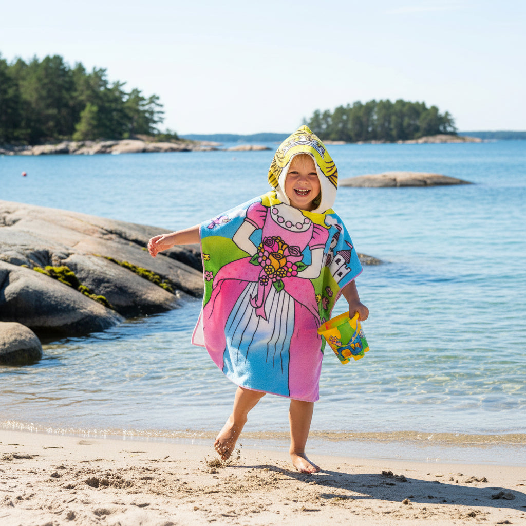 Strandhandduk med huva för barn – Mjuk & snabbtorkande poncho Prinsessan