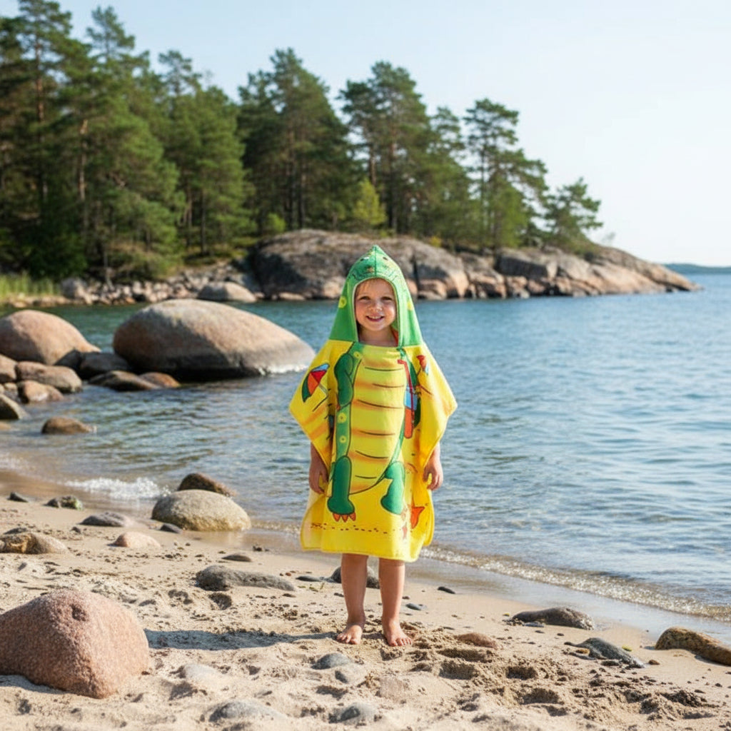 Strandhandduk med huva för barn – Mjuk & snabbtorkande poncho