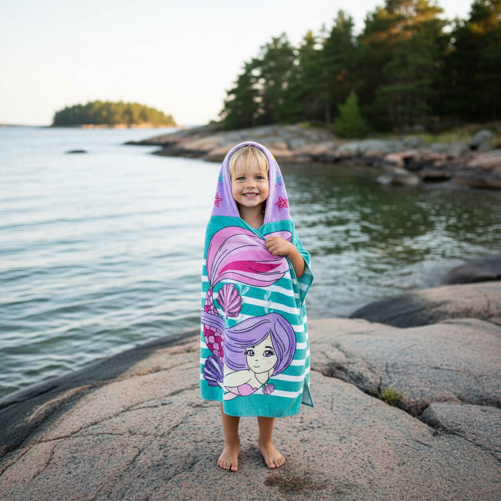 Strandhandduk med huva för barn – Mjuk & snabbtorkande poncho
