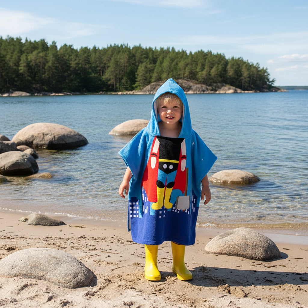 Strandhandduk med huva för barn – Mjuk & snabbtorkande poncho
