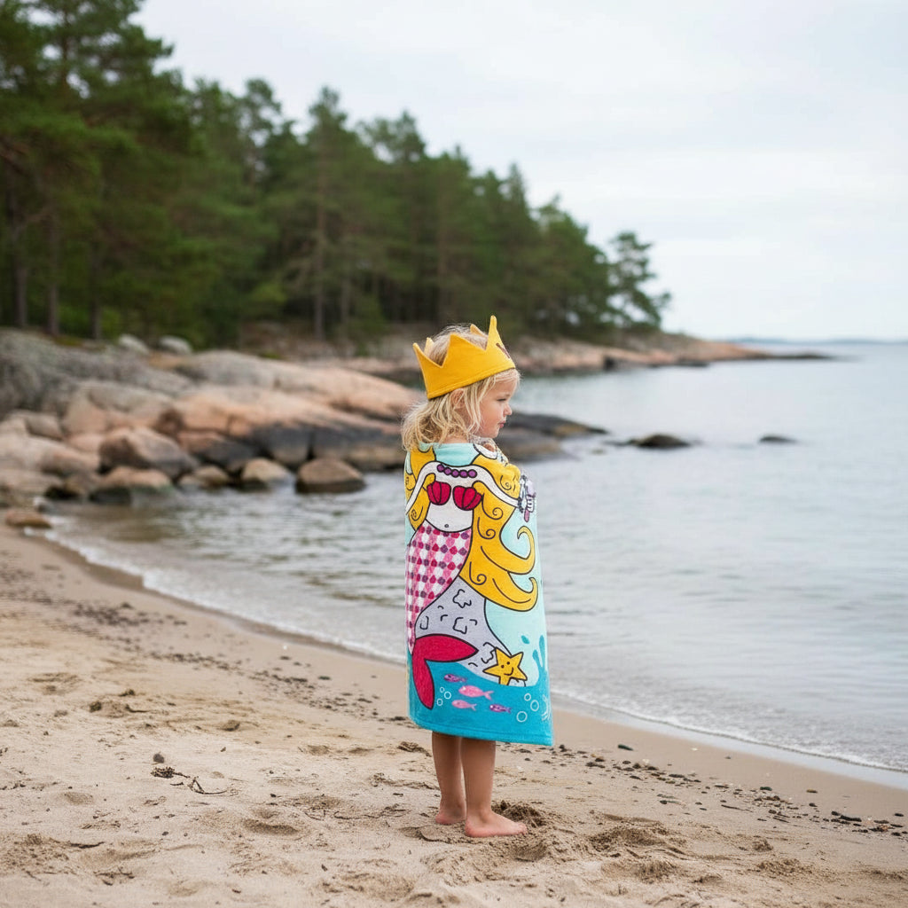 Strandhandduk med huva för barn – Mjuk & snabbtorkande poncho