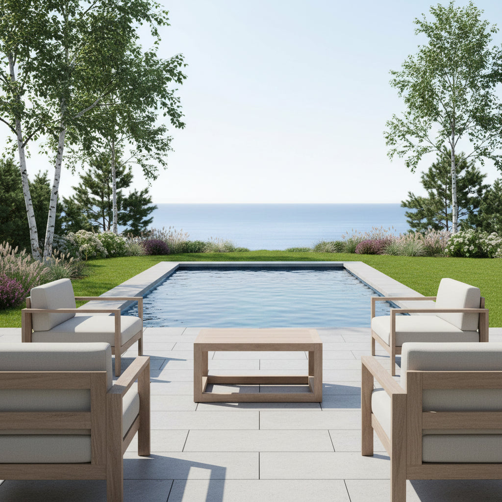 Soffbord i massiv teak – Elegant centerpiece för uteplats & pool