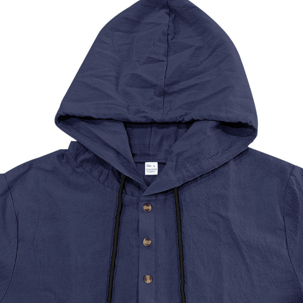 Kortärmad linnehoodie med Henley-knäppning – Sval elegans för pool & fritid