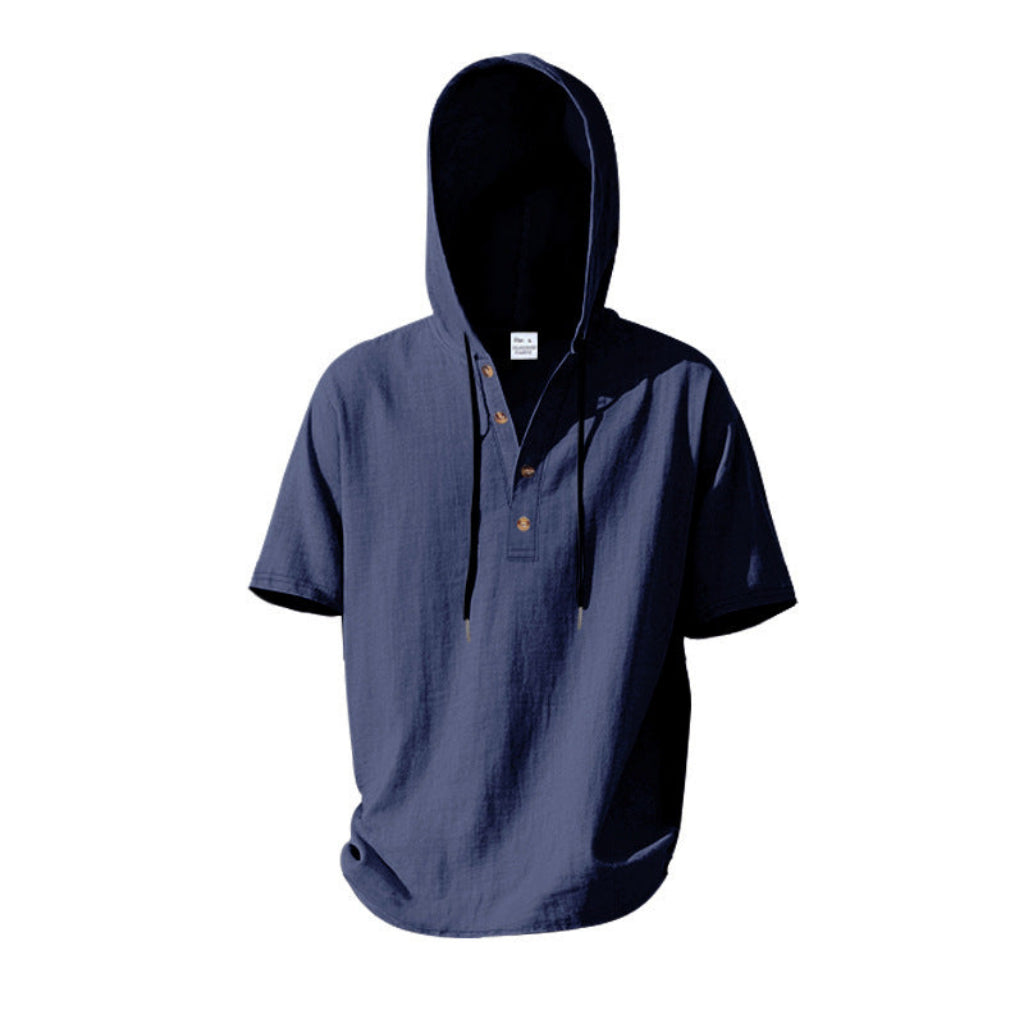 Kortärmad linnehoodie med Henley-knäppning – Sval elegans för pool & fritid