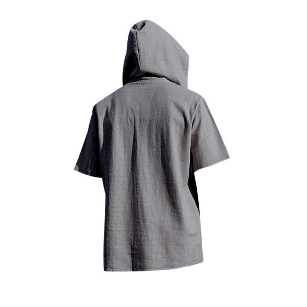 Kortärmad linnehoodie med Henley-knäppning – Sval elegans för pool & fritid
