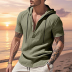 Kortärmad linnehoodie med Henley-knäppning – Sval elegans för pool & fritid