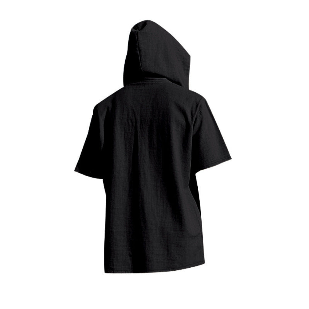 Kortärmad linnehoodie med Henley-knäppning – Sval elegans för pool & fritid