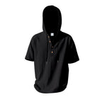 Kortärmad linnehoodie med Henley-knäppning – Sval elegans för pool & fritid