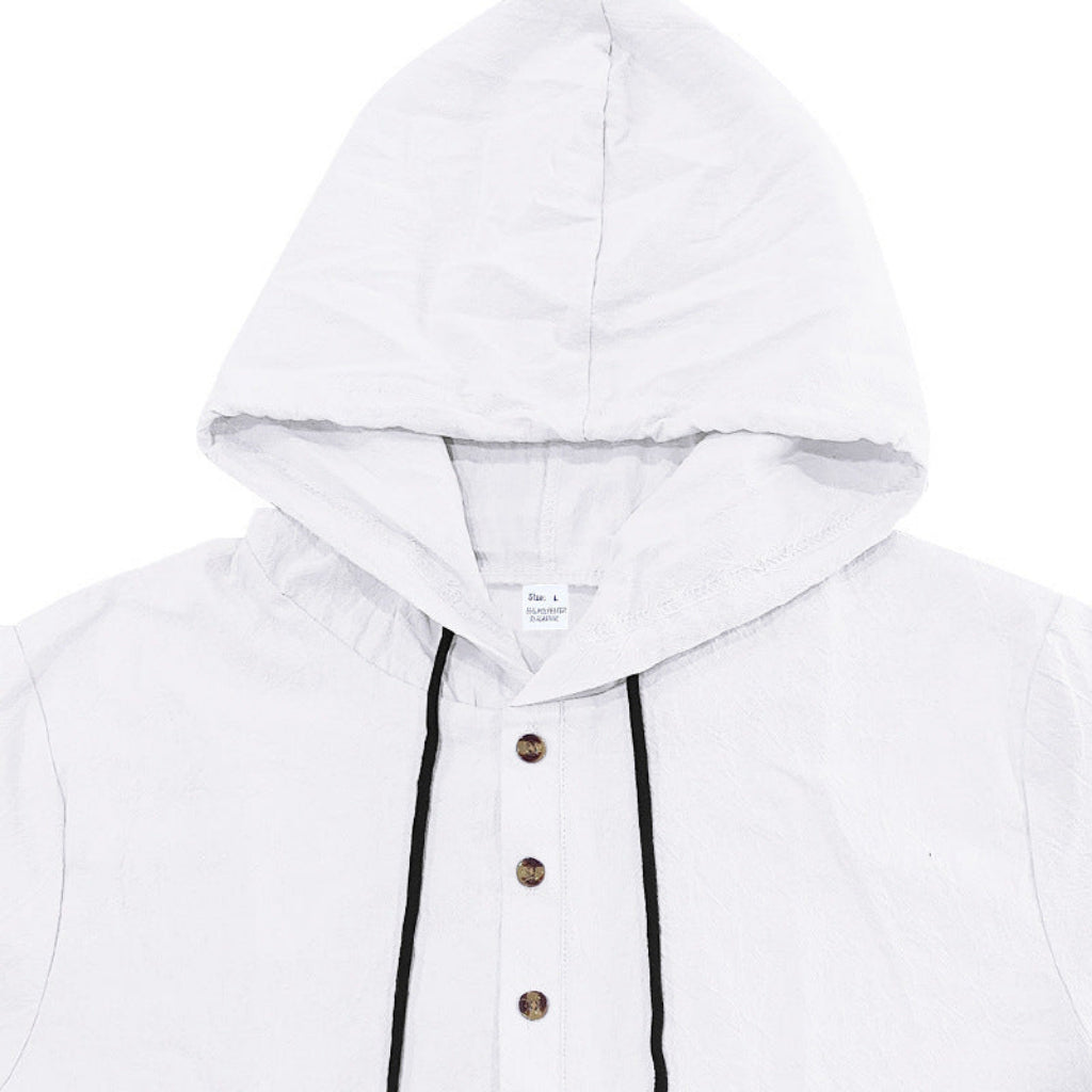 Kortärmad linnehoodie med Henley-knäppning – Sval elegans för pool & fritid