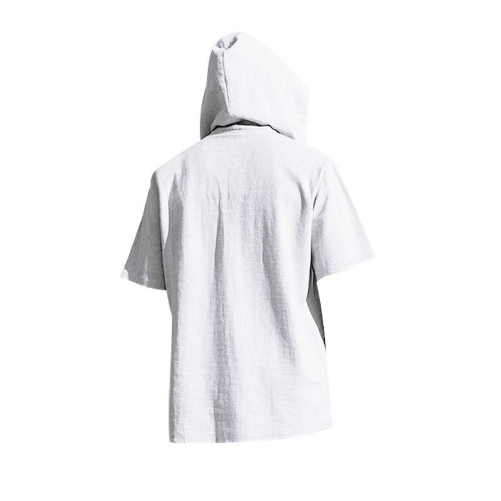 Kortärmad linnehoodie med Henley-knäppning – Sval elegans för pool & fritid