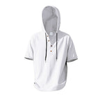 Kortärmad linnehoodie med Henley-knäppning – Sval elegans för pool & fritid
