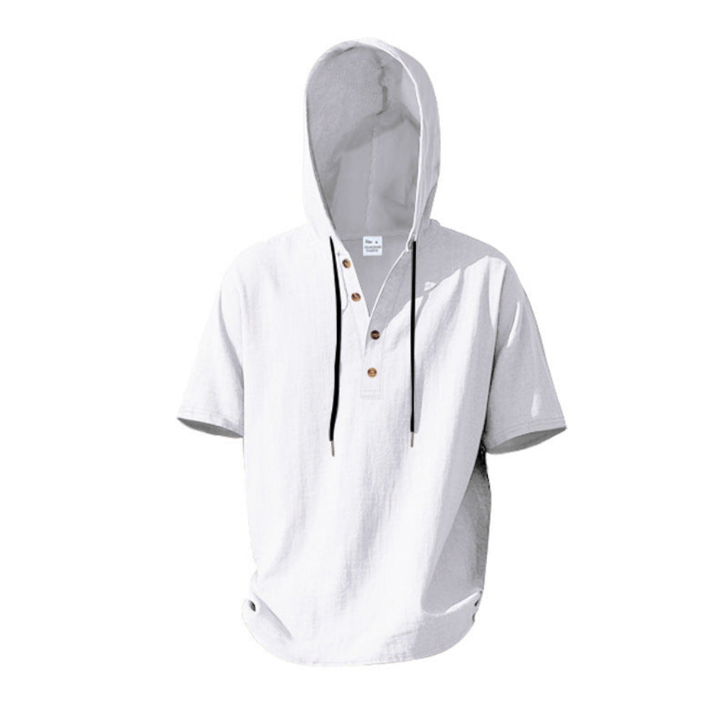 Kortärmad linnehoodie med Henley-knäppning – Sval elegans för pool & fritid