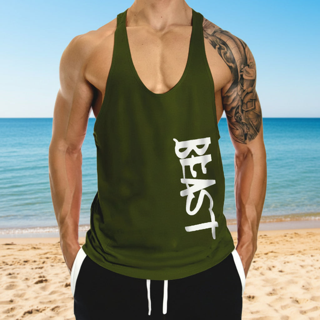 Träningslinne för herr – Bekvämt I-shape tank top i bomull Army Green