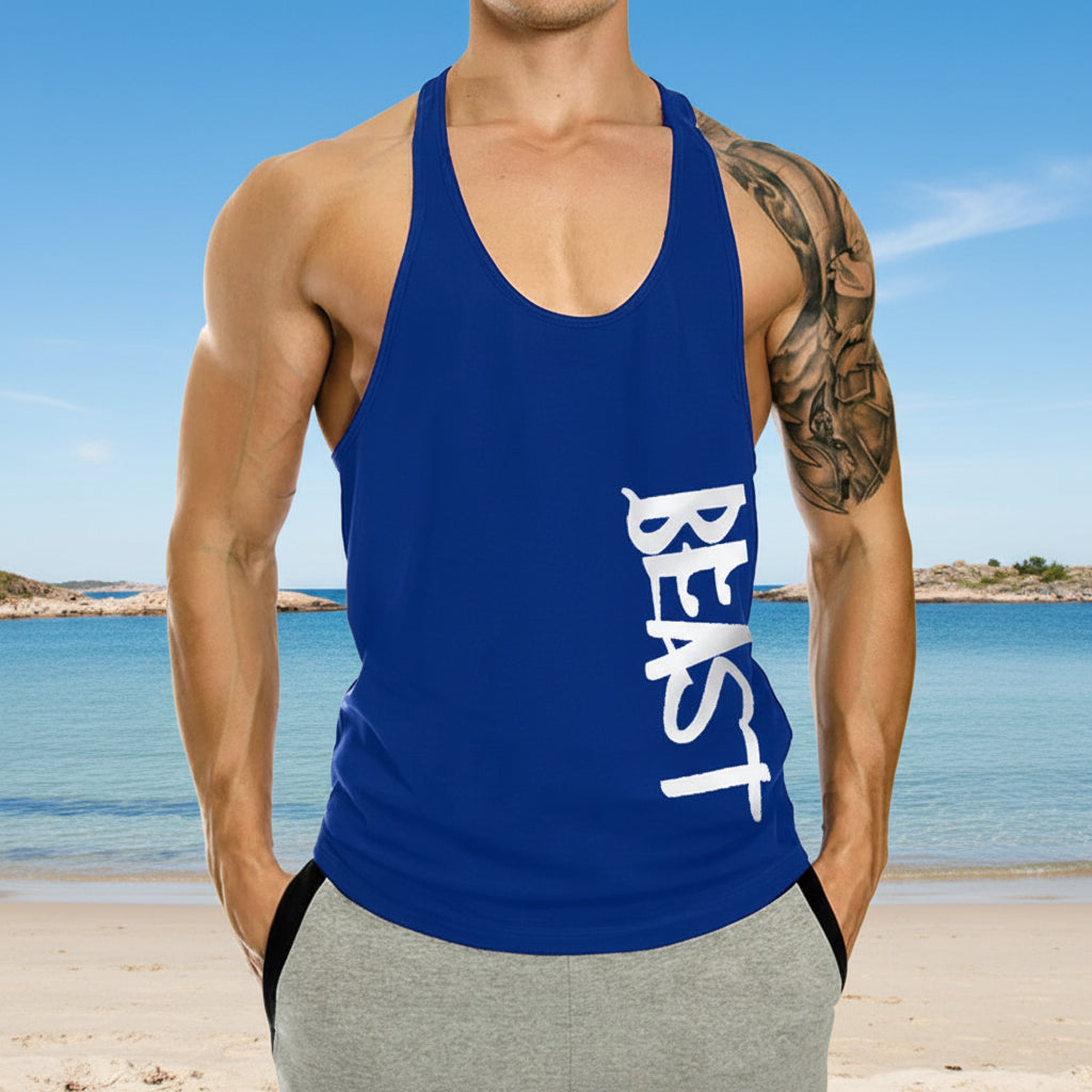Träningslinne för herr – Bekvämt I-shape tank top i bomull Blue