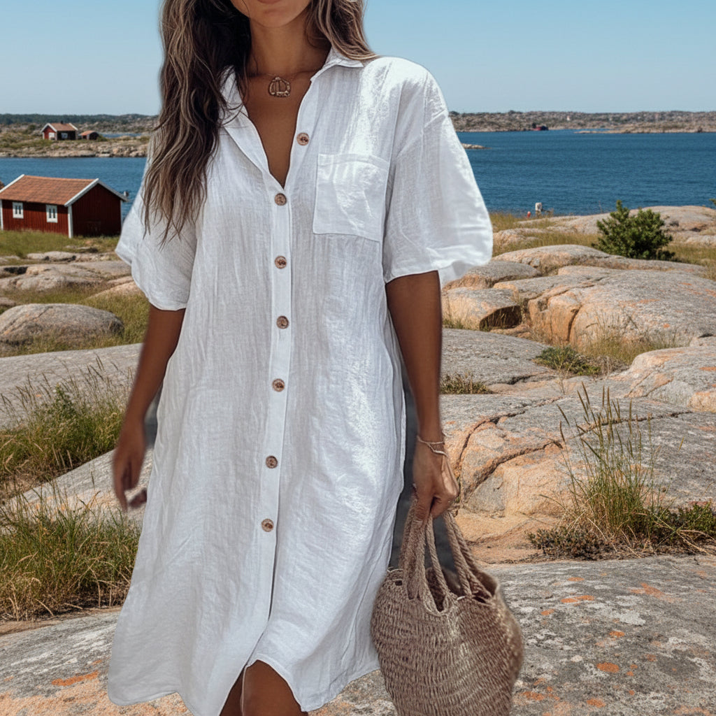 Elegant Skjortklänning med Knäppning – Sommarens Mest Mångsidiga Plagg