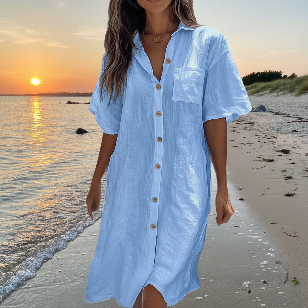 Elegant Skjortklänning med Knäppning – Sommarens Mest Mångsidiga Plagg