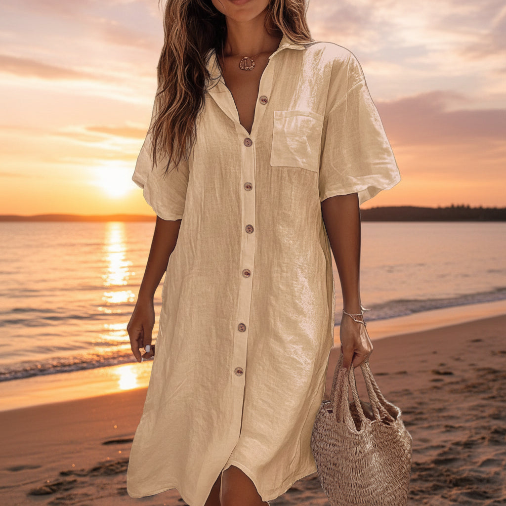 Elegant Skjortklänning med Knäppning – Sommarens Mest Mångsidiga Plagg Gul