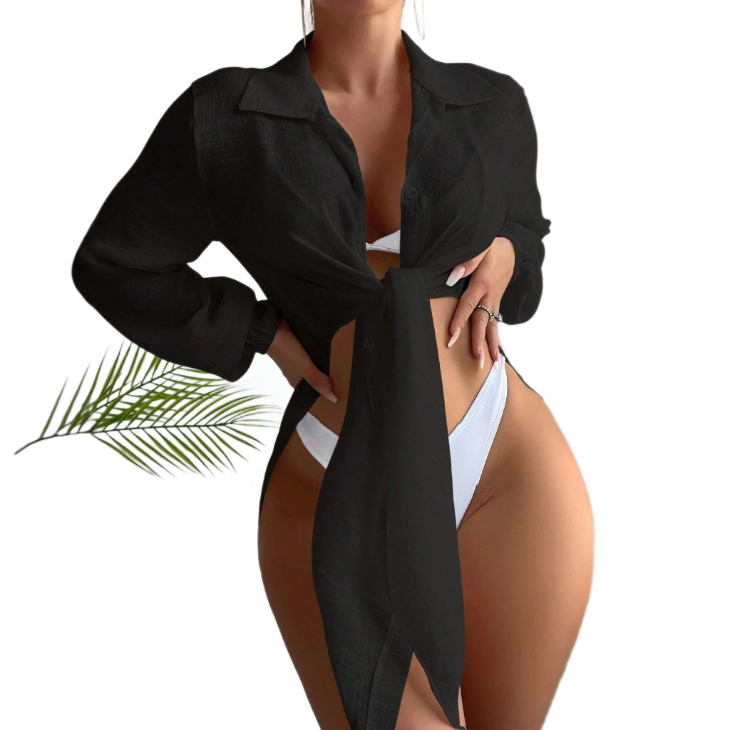 Virkad Strandtunika för Dam – Elegant Beach Cover-up i Mjuk Bomullsmix