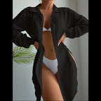Virkad Strandtunika för Dam – Elegant Beach Cover-up i Mjuk Bomullsmix Svart