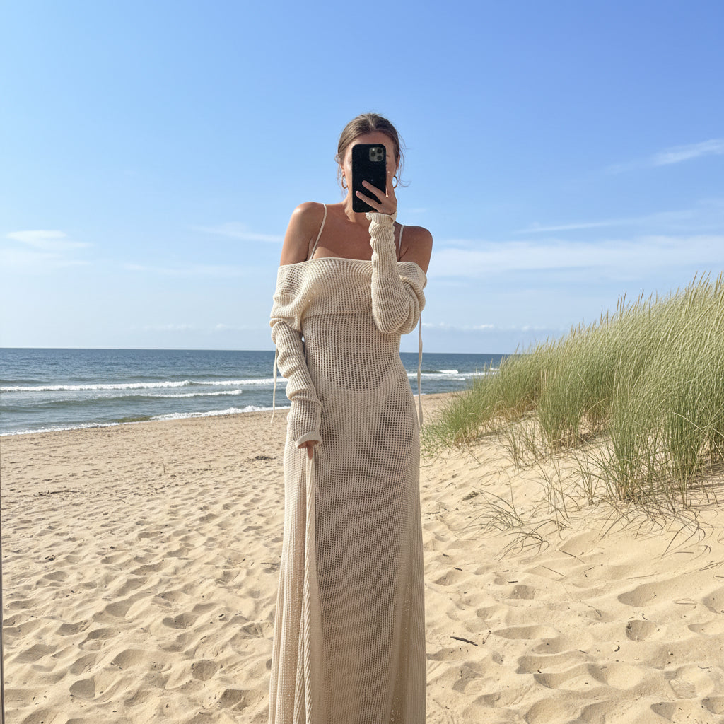 Virkad strandklänning – Elegant cover-up för pool & beach
